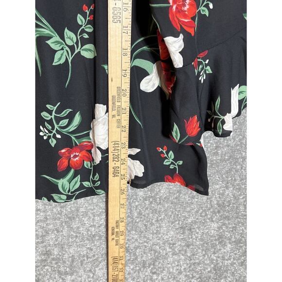 Old Navy Top Womens Size Large Black Floral Swing Bell Sleeve Semi Sheer Ruffle - Picture 8 of 8